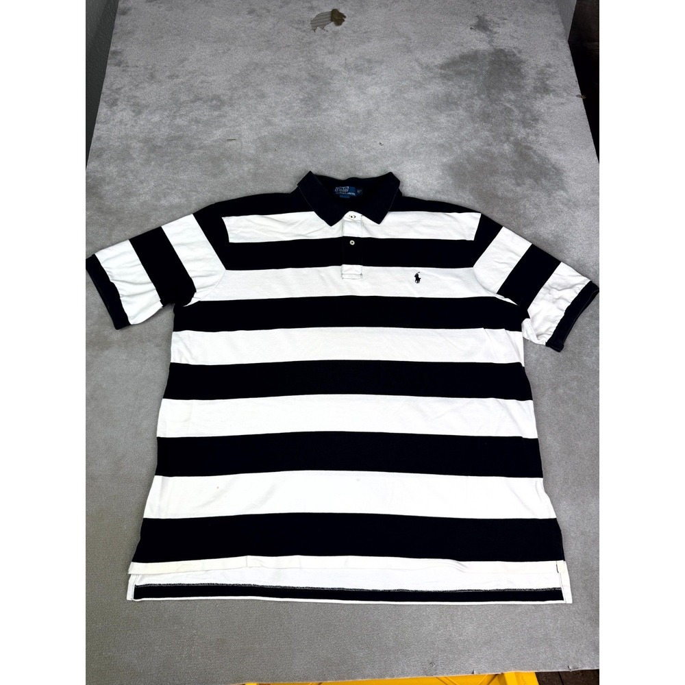 Vintage Polo by Ralph Lauren Shirt Men 3XLT White Black Striped Resort Wear Pony